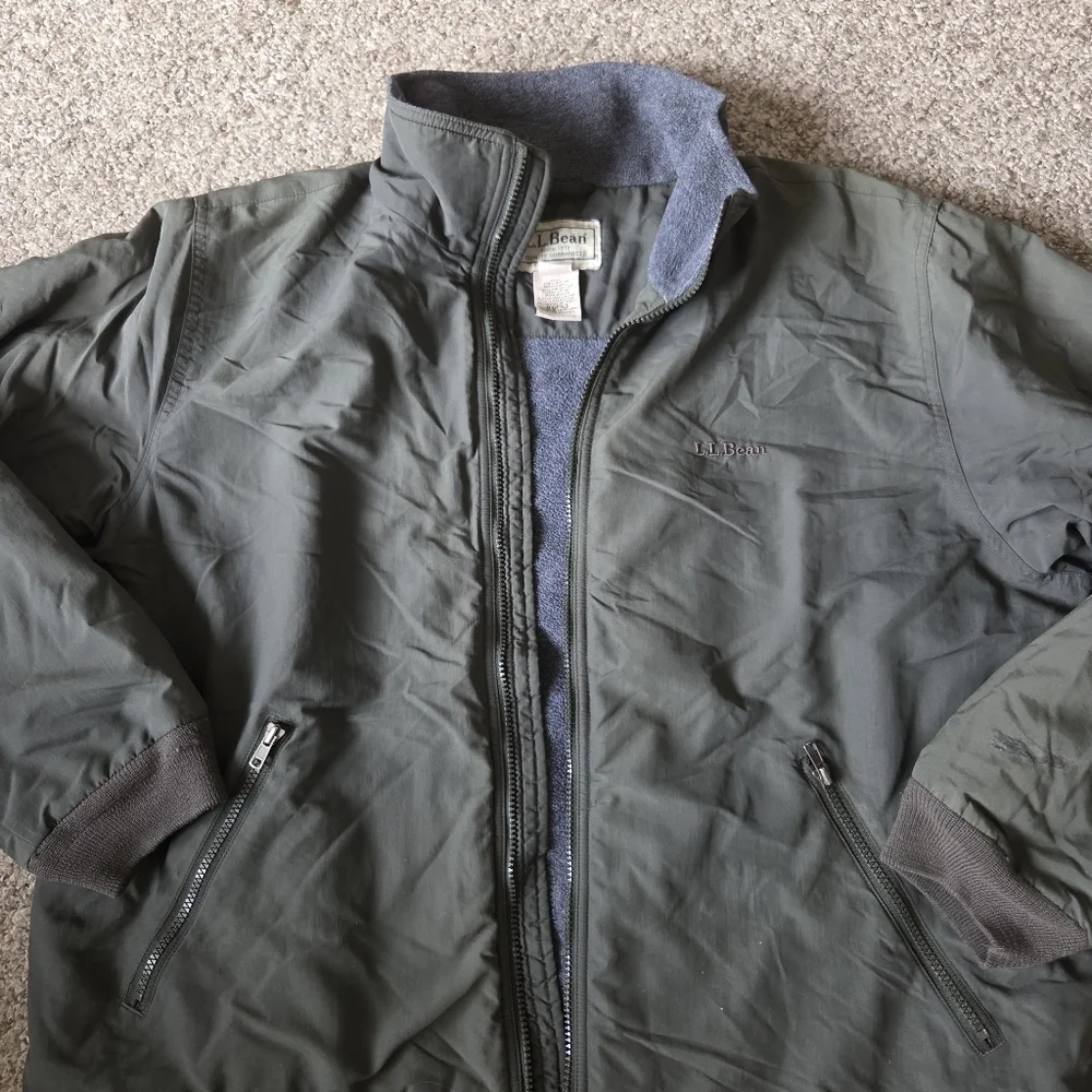 L.L.Bean‎ Men's Size XL Reg Warm-Up Olive Shell Fleece Lined Zip Bomber Jacket